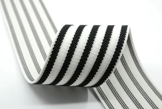 2 inch (50mm) Wide Black Striped Jacquard  White Elastic Bands,