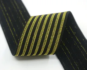 2 inch (50mm) Wide Gold Glitter Striped Black Elastic - 1 Yard