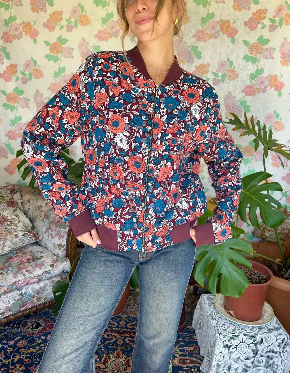 90's Flower Thin Bomber