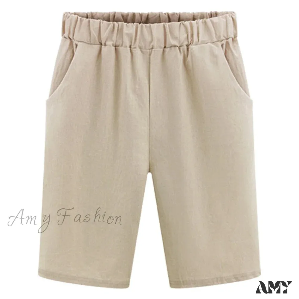 Amy Fashion - Plus Size Elastic Waist Casual Harem Shorts