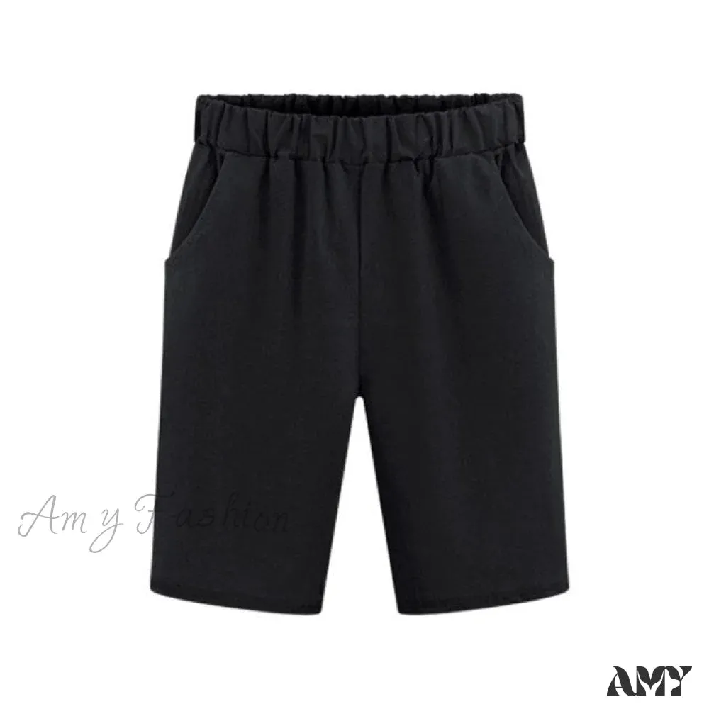 Amy Fashion - Plus Size Elastic Waist Casual Harem Shorts