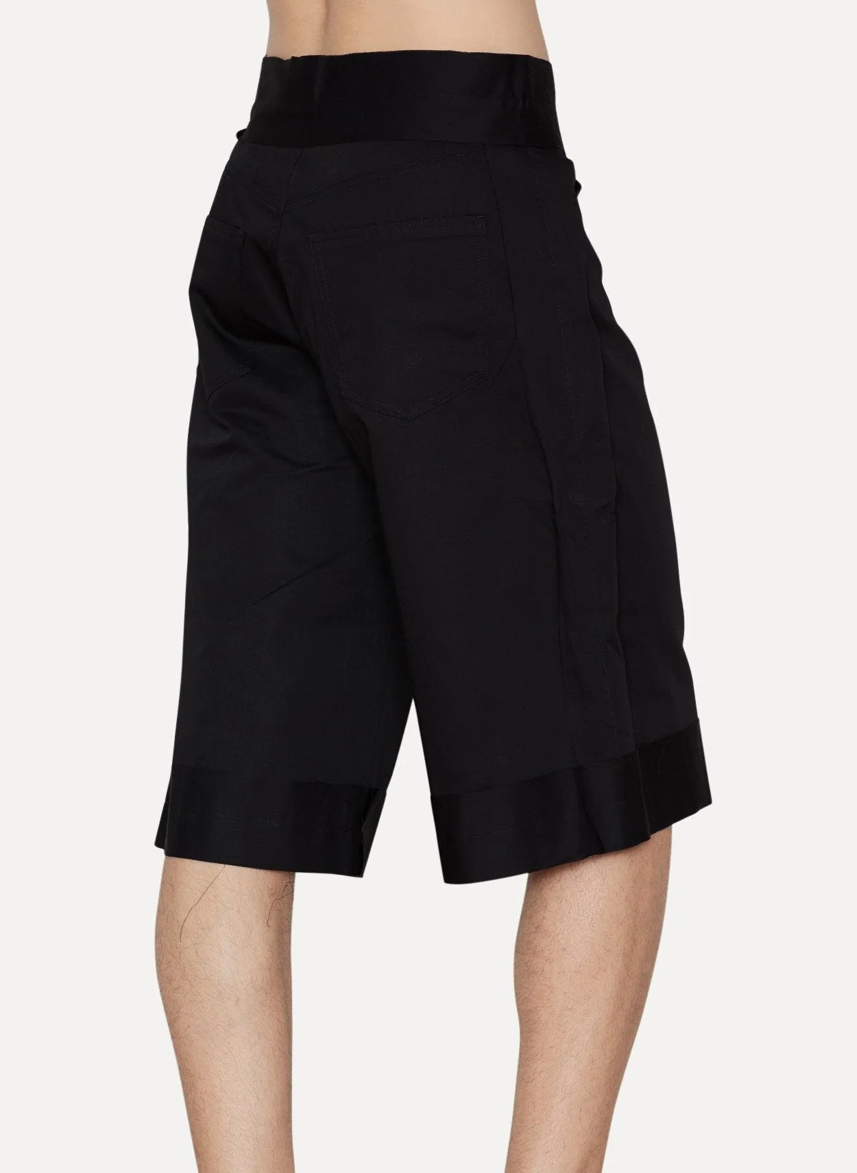 Black Cotton Linen Loose Shorts