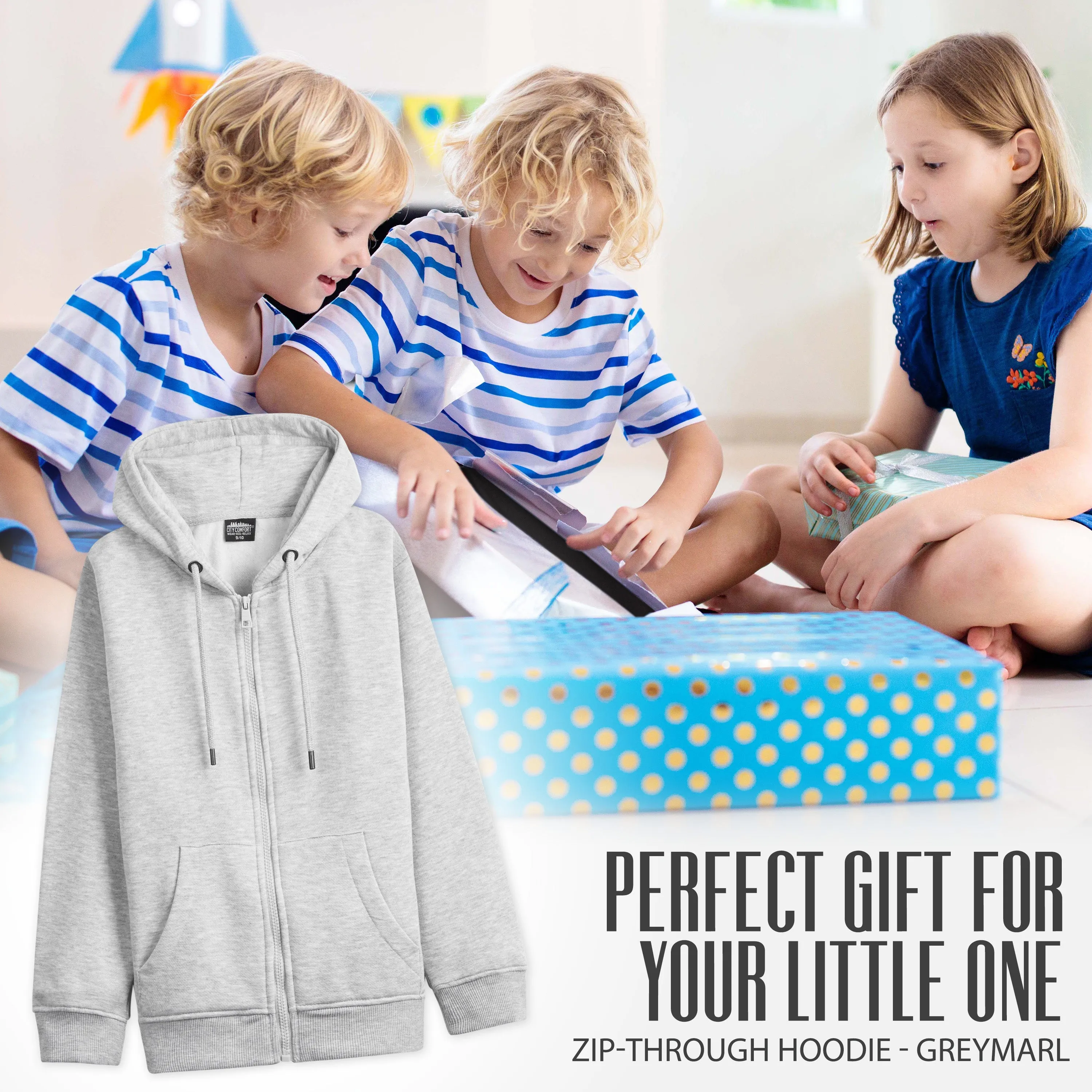 CityComfort Hoodies For Kids, CityComfort Plain Zip Up Hoodie