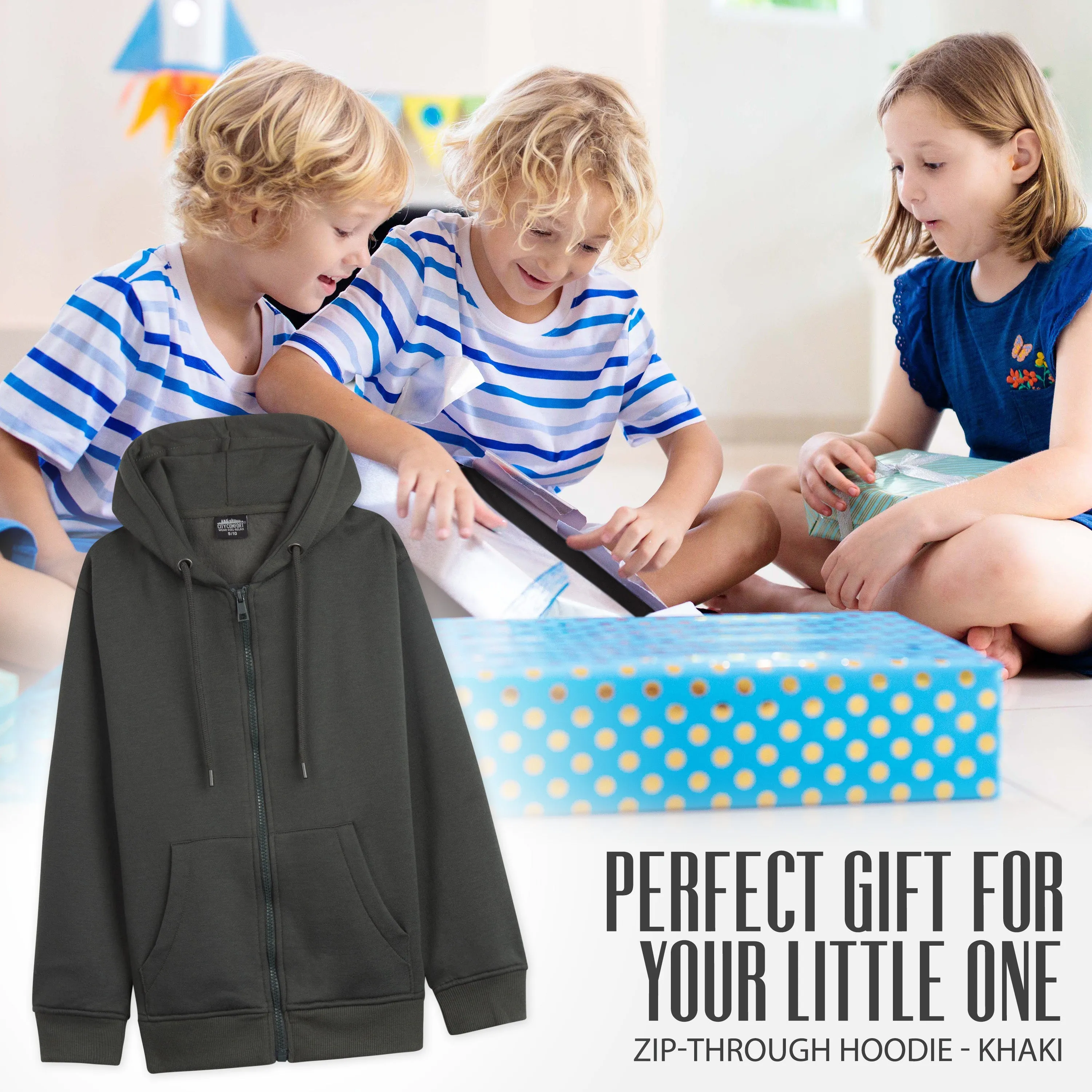 CityComfort Hoodies For Kids, CityComfort Plain Zip Up Hoodie