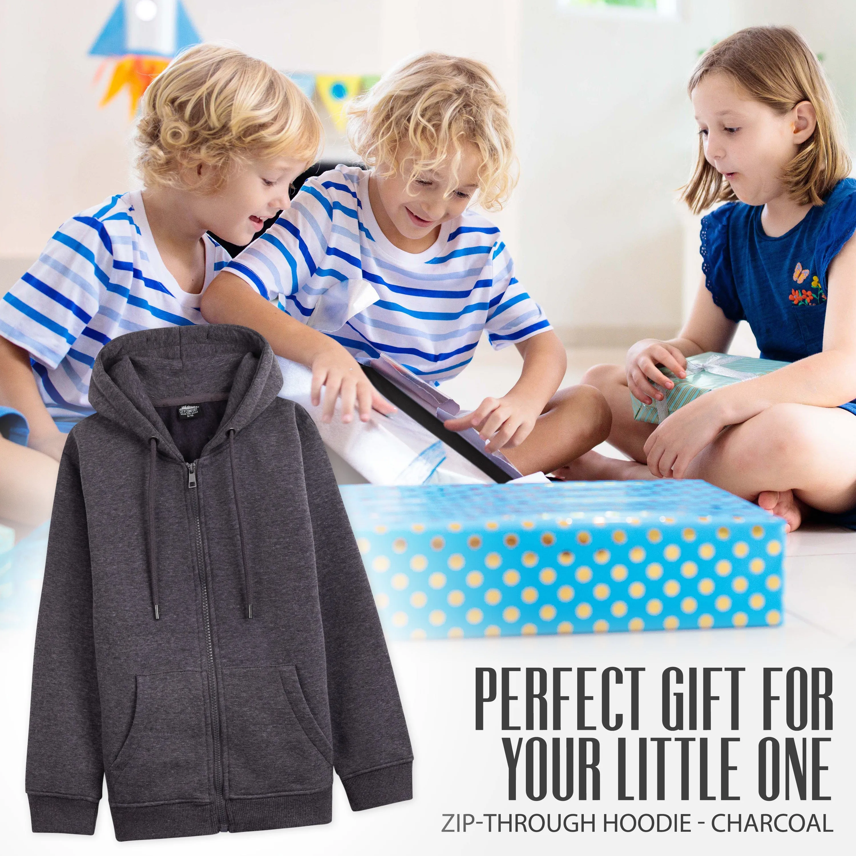 CityComfort Hoodies For Kids, CityComfort Plain Zip Up Hoodie