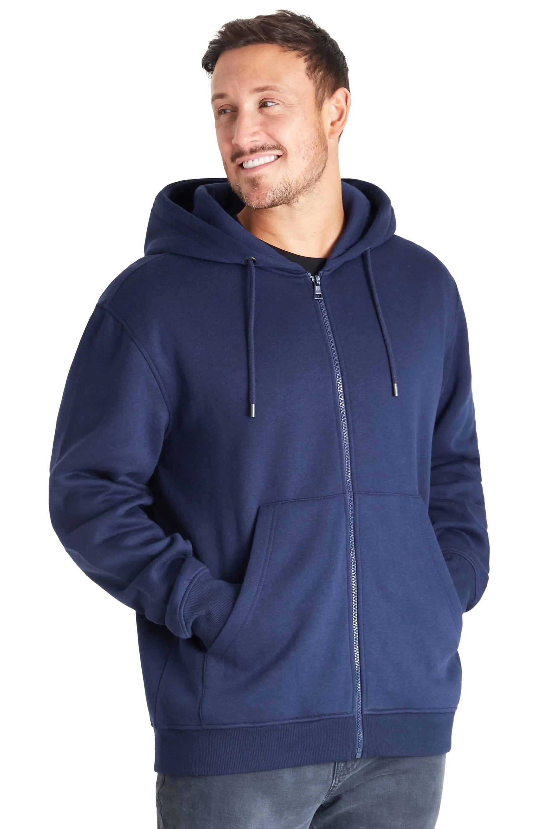 CityComfort Mens Plain Zip Up Hoodie, NAVY Hooded Sweatshirt Zipped Jumper