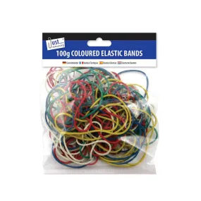 Coloured Elastic Bands - 100g Assorted Size Office Stationery