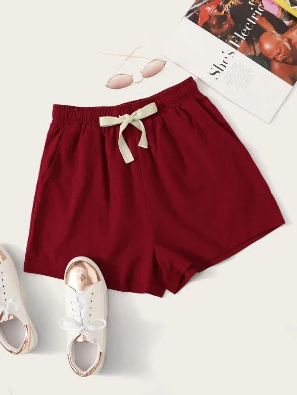 Drawstring Waist Slant Pocket Shorts