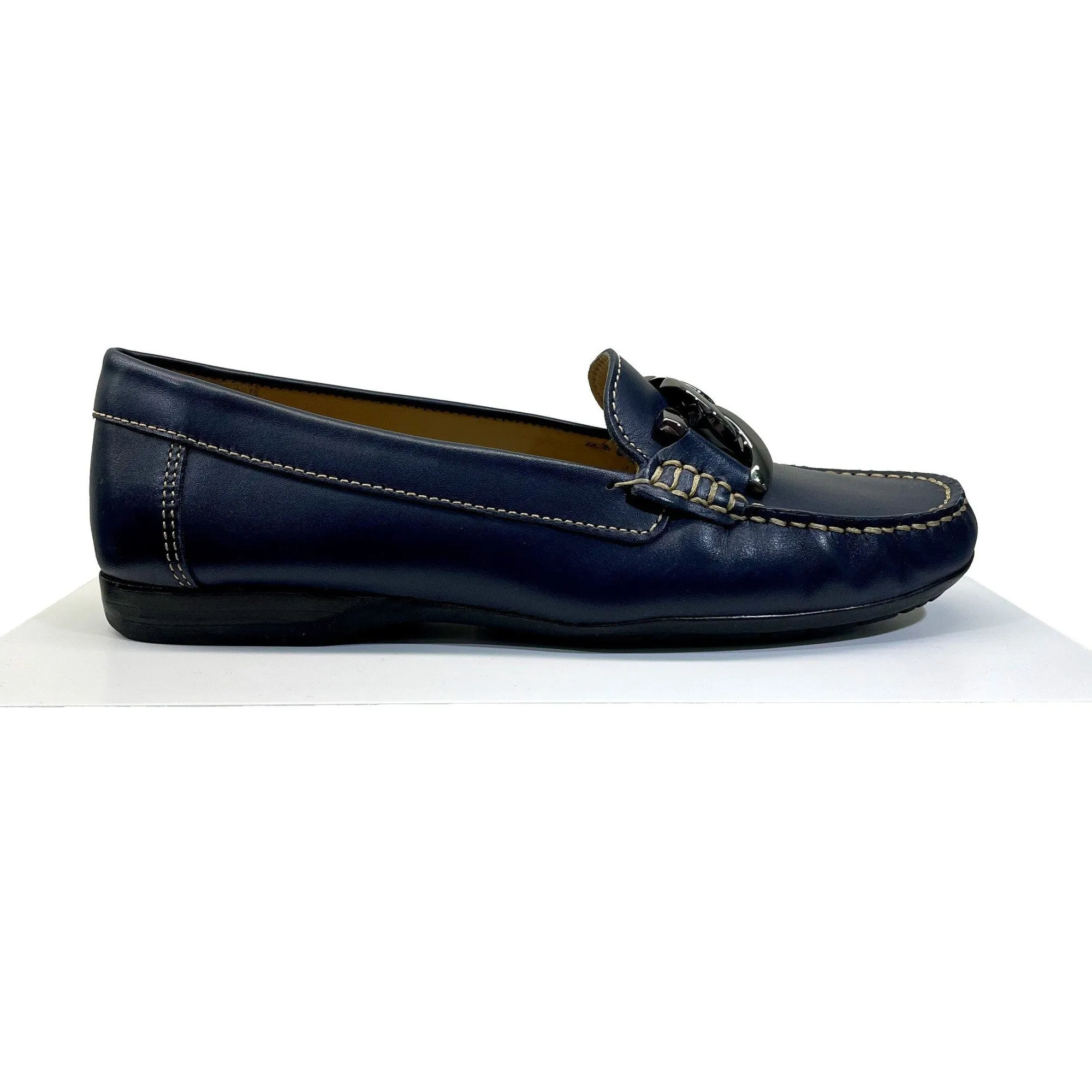 EYS Grace Ladies Blue Leather Slip On Shoes