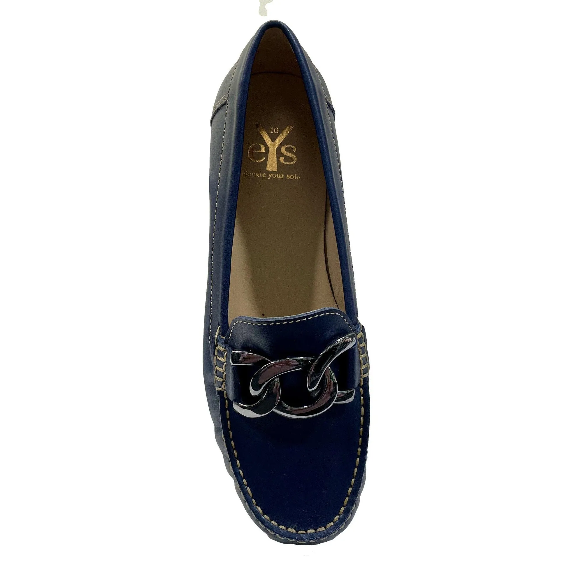 EYS Grace Ladies Blue Leather Slip On Shoes