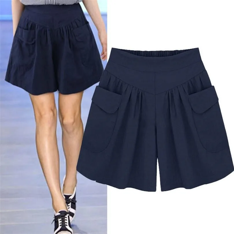 Loose Cotton Harem Shorts with Elastic Waist