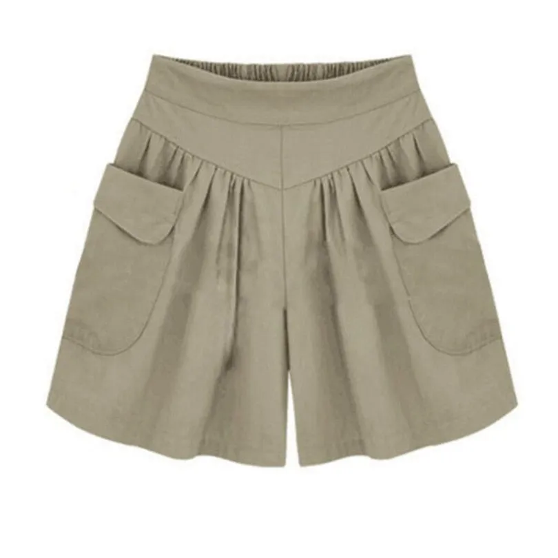 Loose Cotton Harem Shorts with Elastic Waist