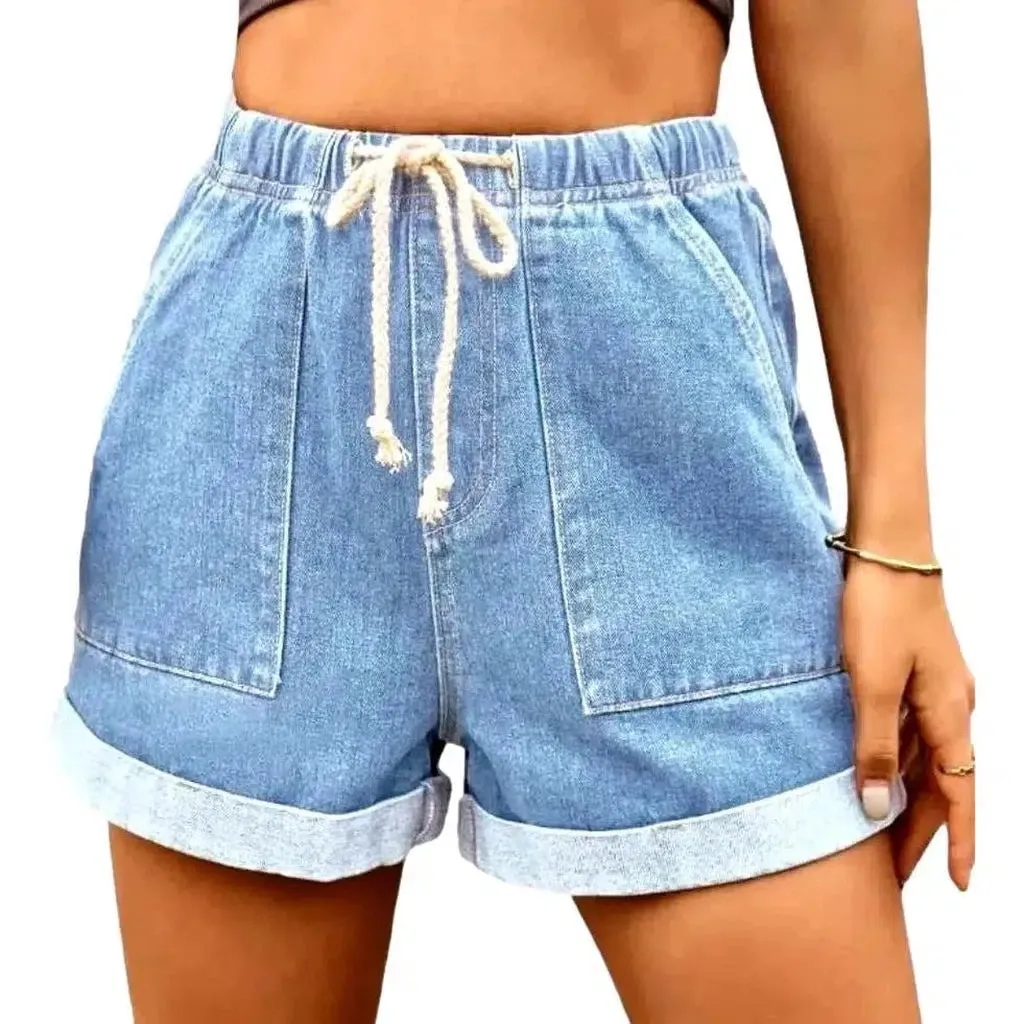 Loose stonewashed jean shorts for women