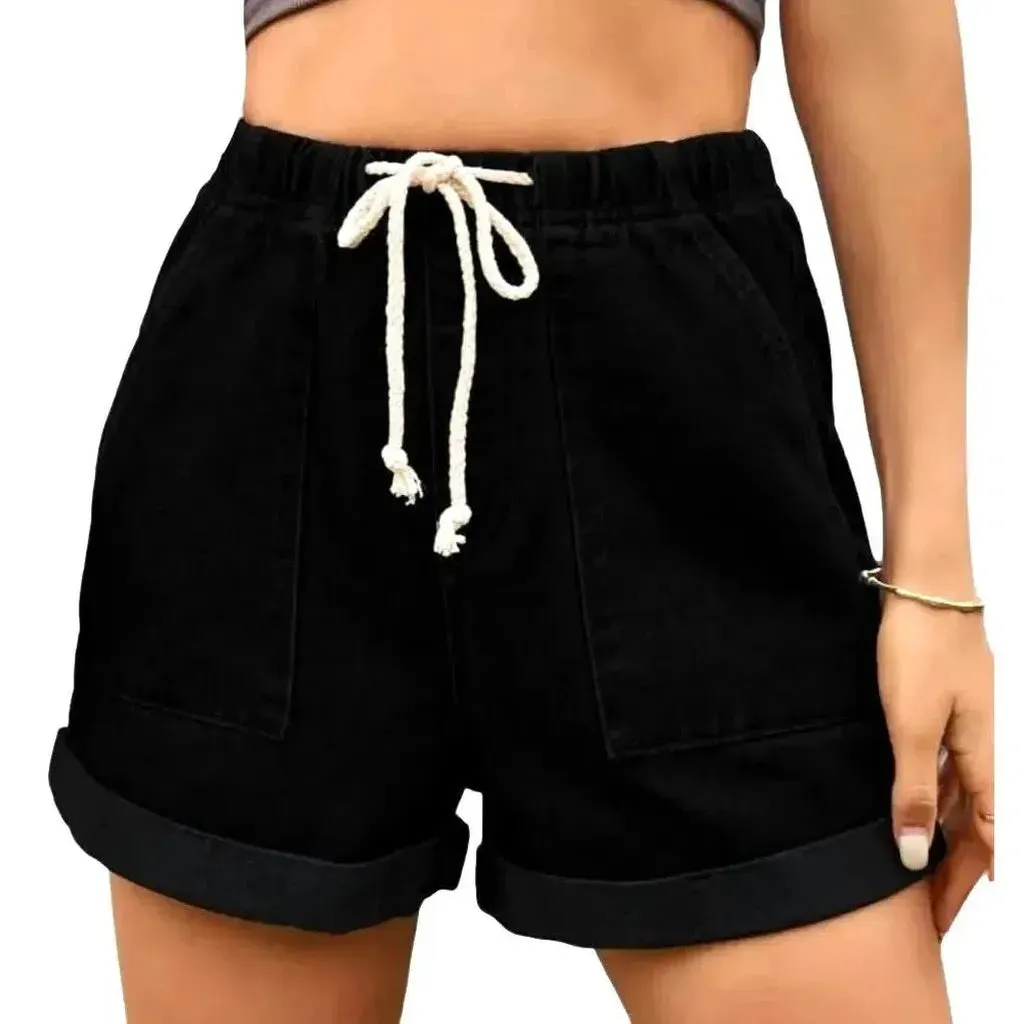 Loose stonewashed jean shorts for women