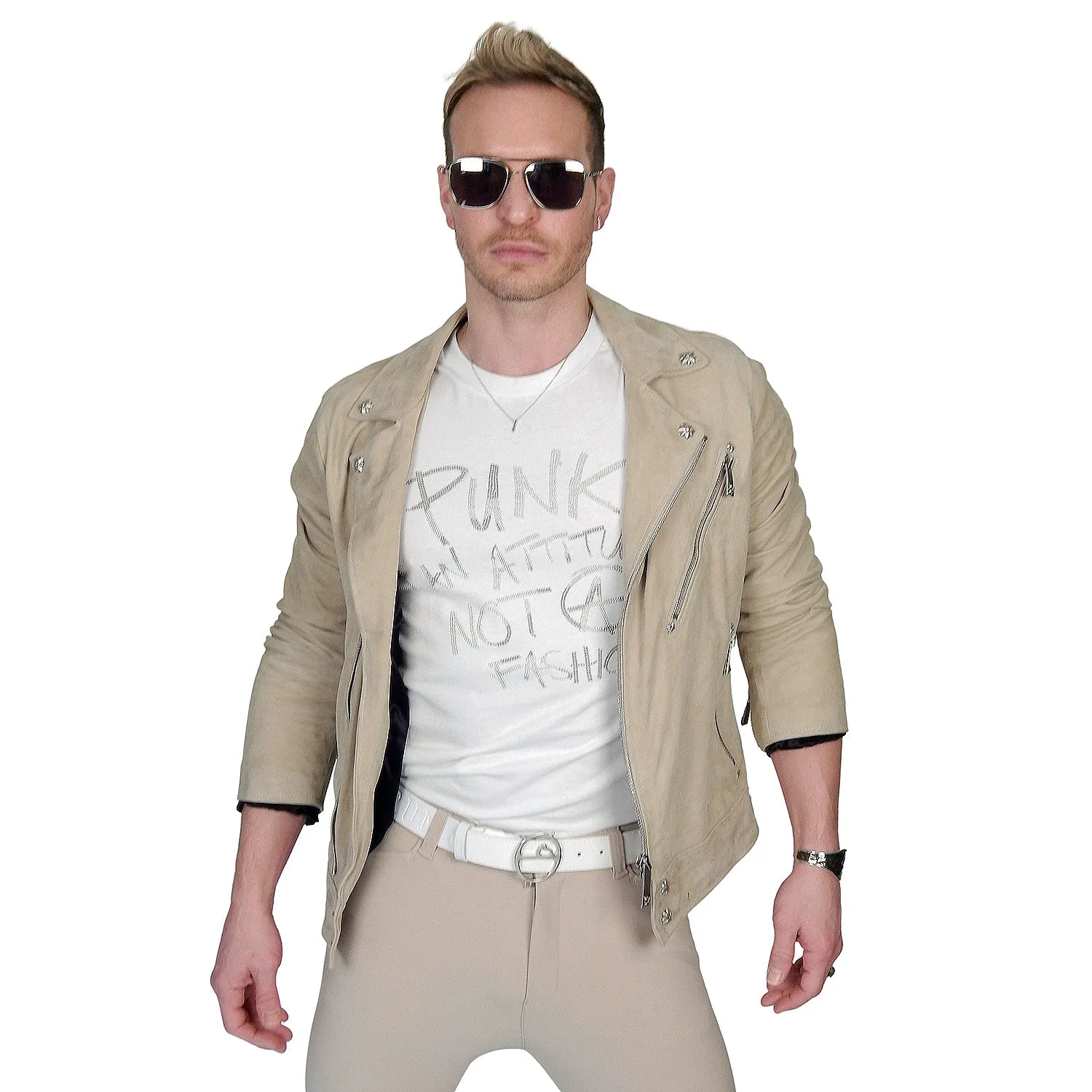 Men's John Richmond - "KONSOON" Leather Jacket in Bone