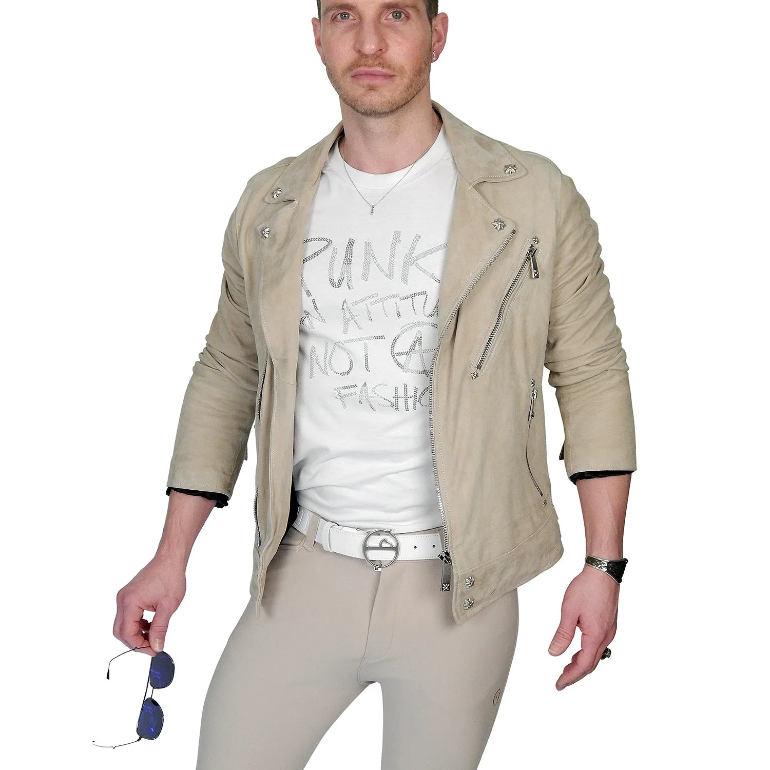 Men's John Richmond - "KONSOON" Leather Jacket in Bone