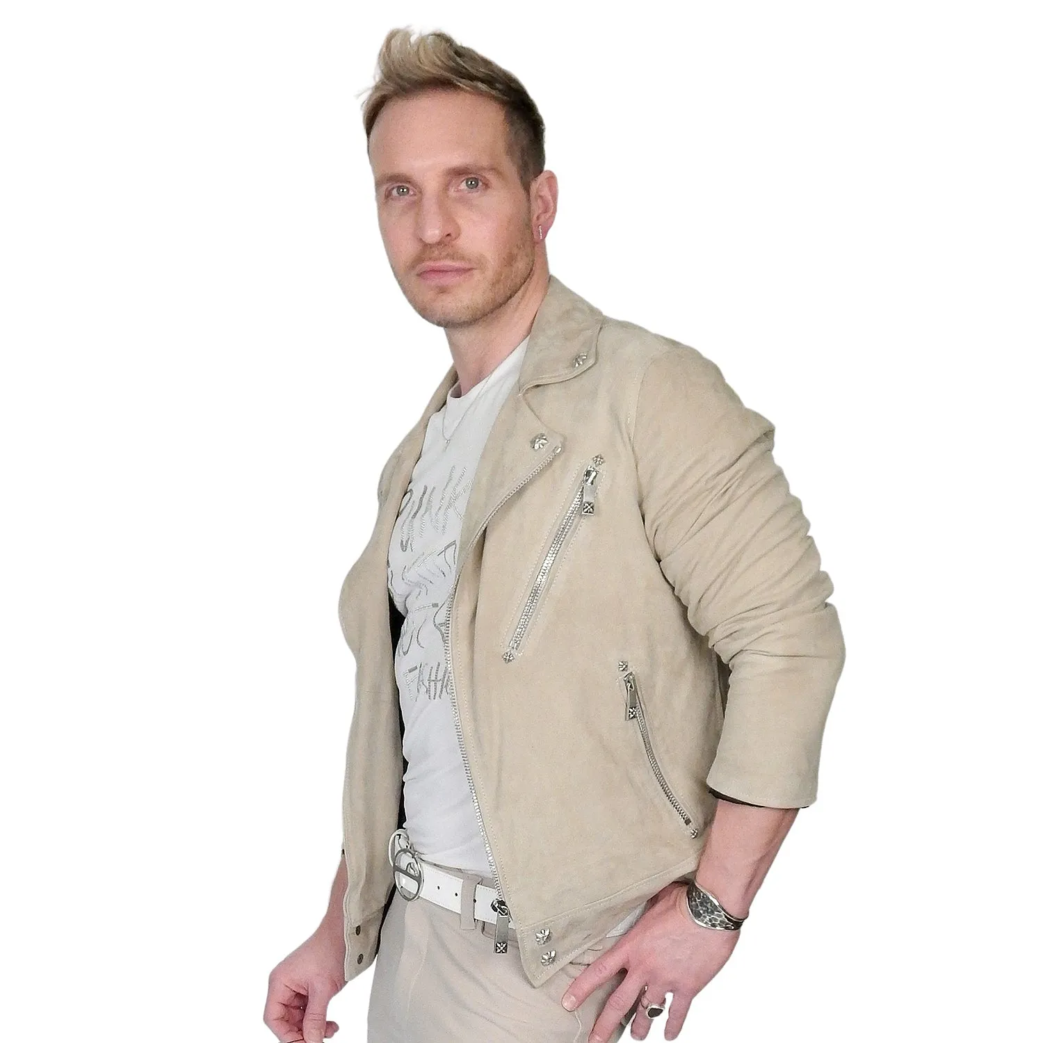 Men's John Richmond - "KONSOON" Leather Jacket in Bone