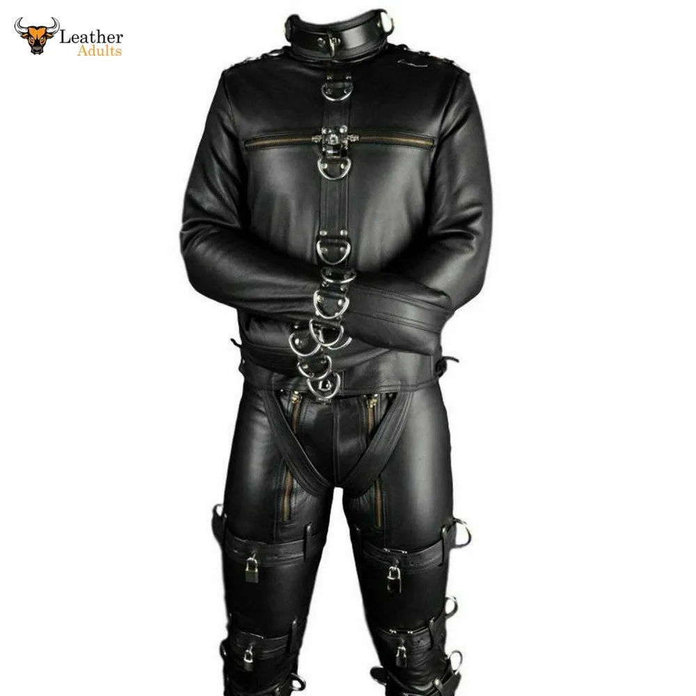 Mens Real Leather Straitjacket Leather Lining Straitjacket Heavy Duty Jacket Bondage