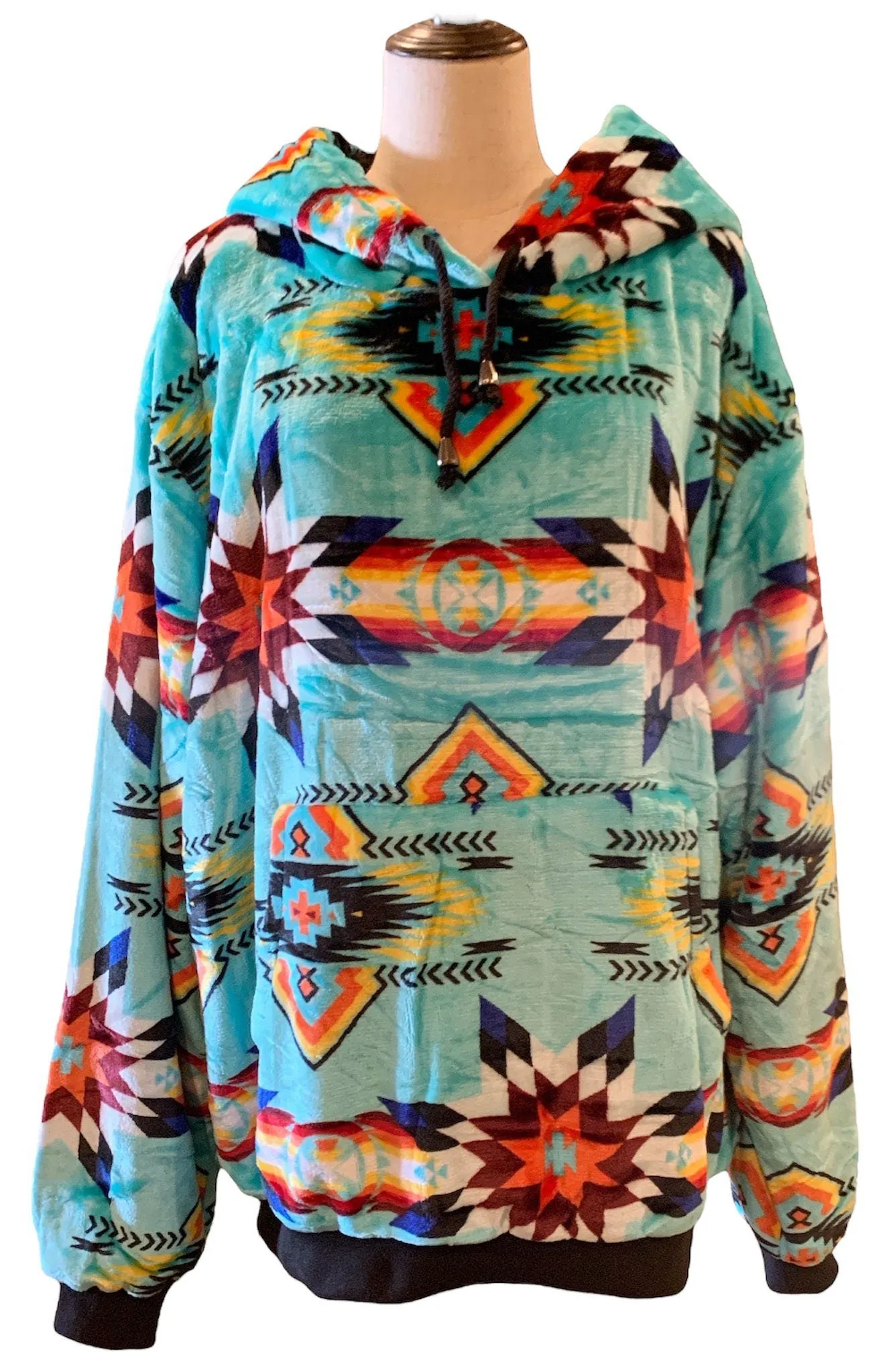 Native American Style Design Super Soft Sherpa Lining Pullover Hoodies Size 2XL