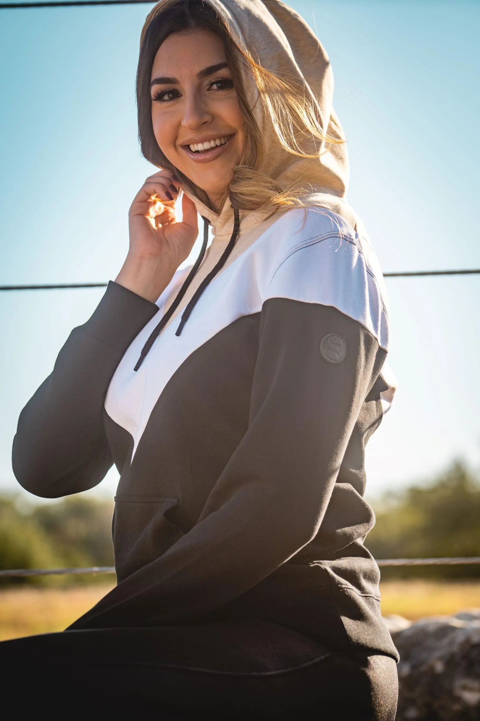 "Berkeley" Black/White/Tan Hoody