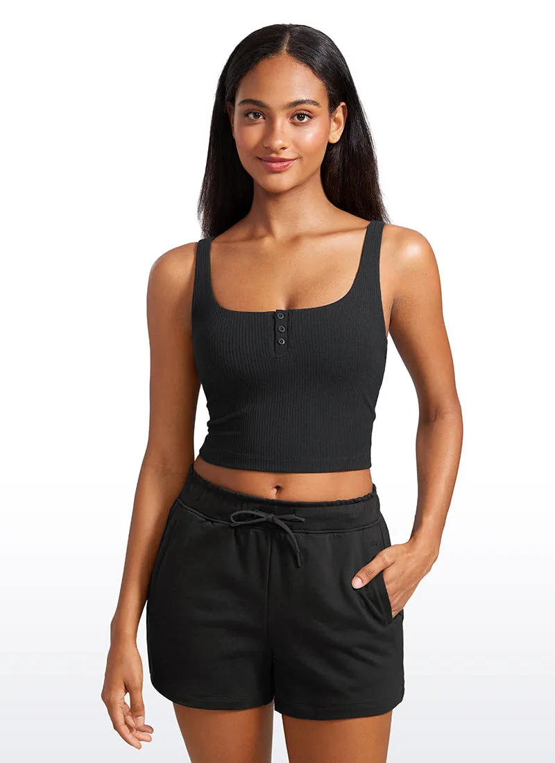 Ribbed Henley Neck Build-in Bra Tanks