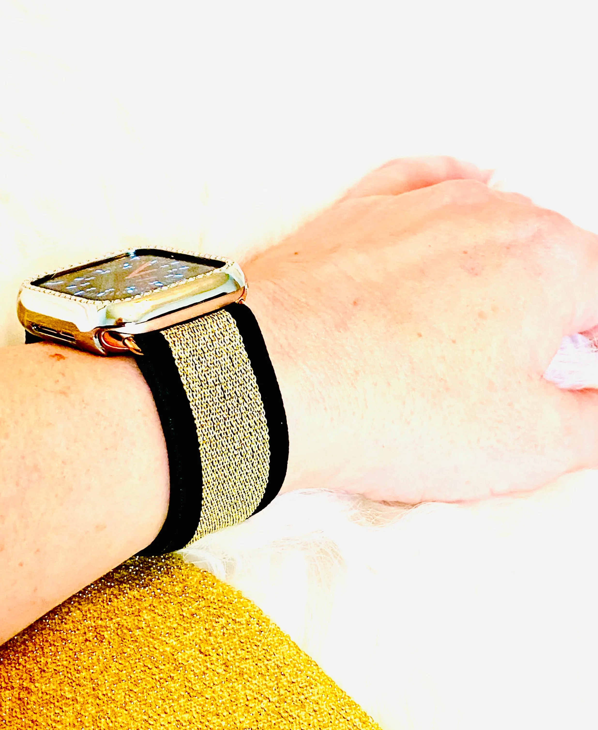 Stretchable Elastic Shimmering Gold Print Band For Apple Watch