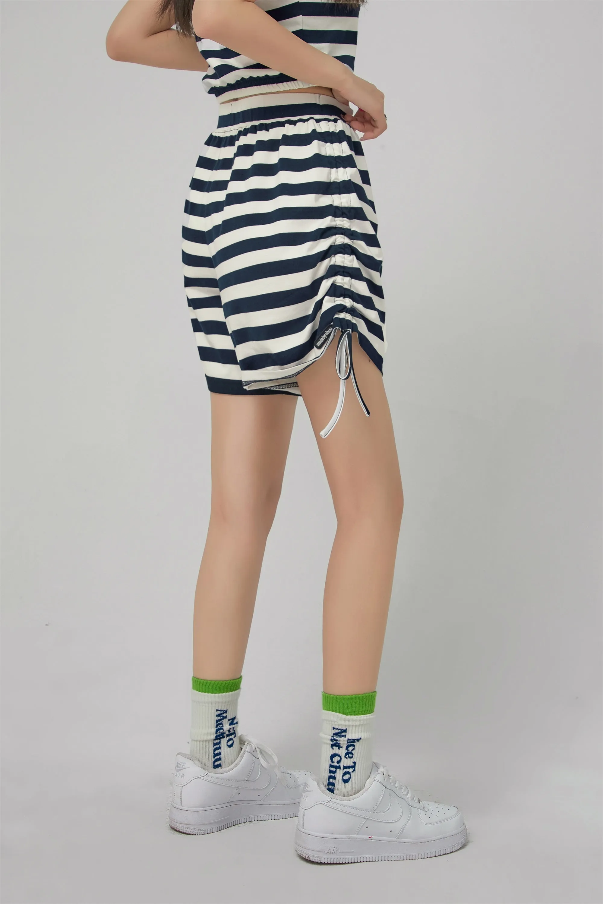 Striped Shirring Loose Shorts