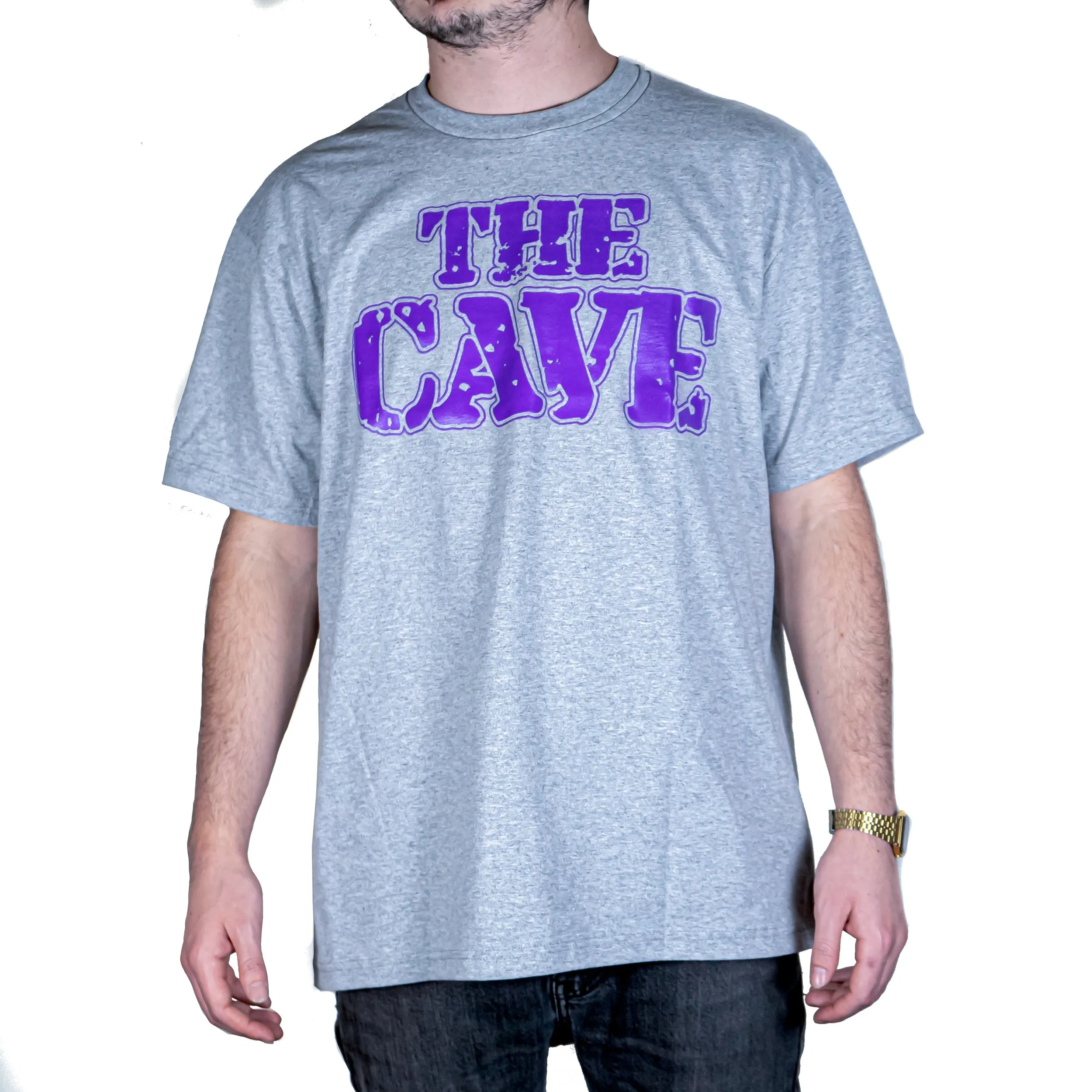 The Cave - T-Shirt - Classic Logo - Heather Grey & Purple - XXL